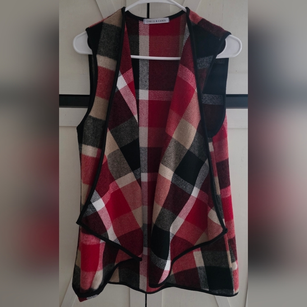 Plaid Women's Vest - Red and Black - Picture 1 of 5
